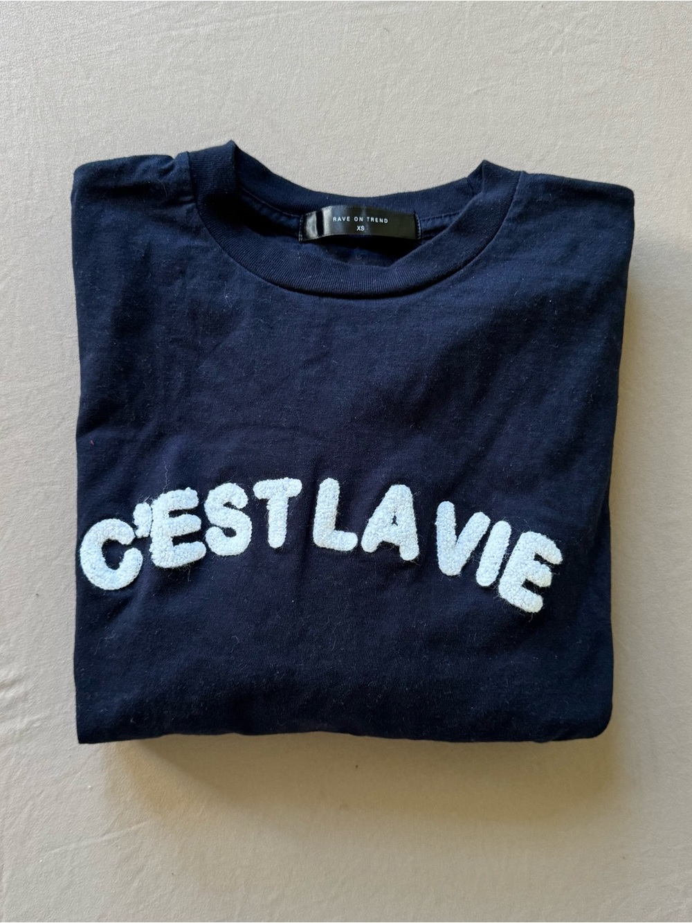 Rave On Trend “C’est La Vie” Embroidered Tee